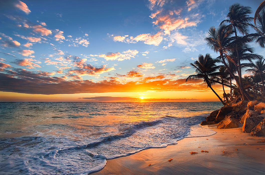 Beach sunset on the island in Africa Seychelles. 